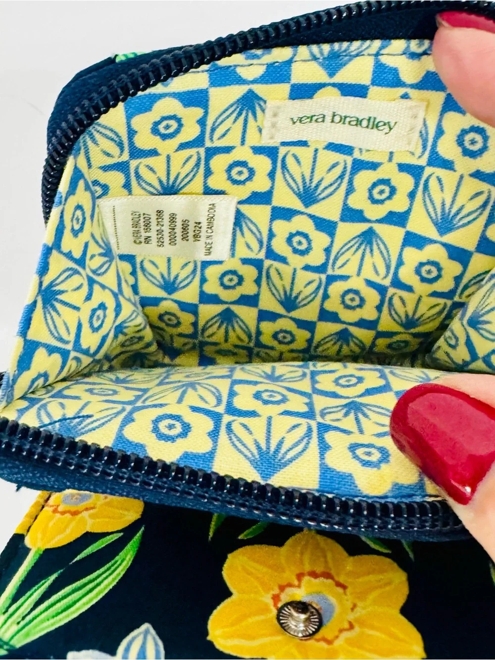 Vera Bradley Navy Floral Quilted Wallet with Yellow Daffodils